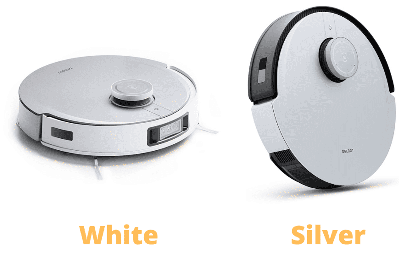 The Ecovacs Deebot X1 is shown in silver and in white against a white background